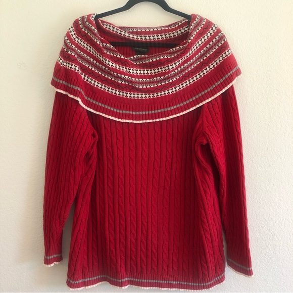Lane Bryant Sweaters - Lane Bryant Cowl Neck Fair Isle Cable Knit Sweater